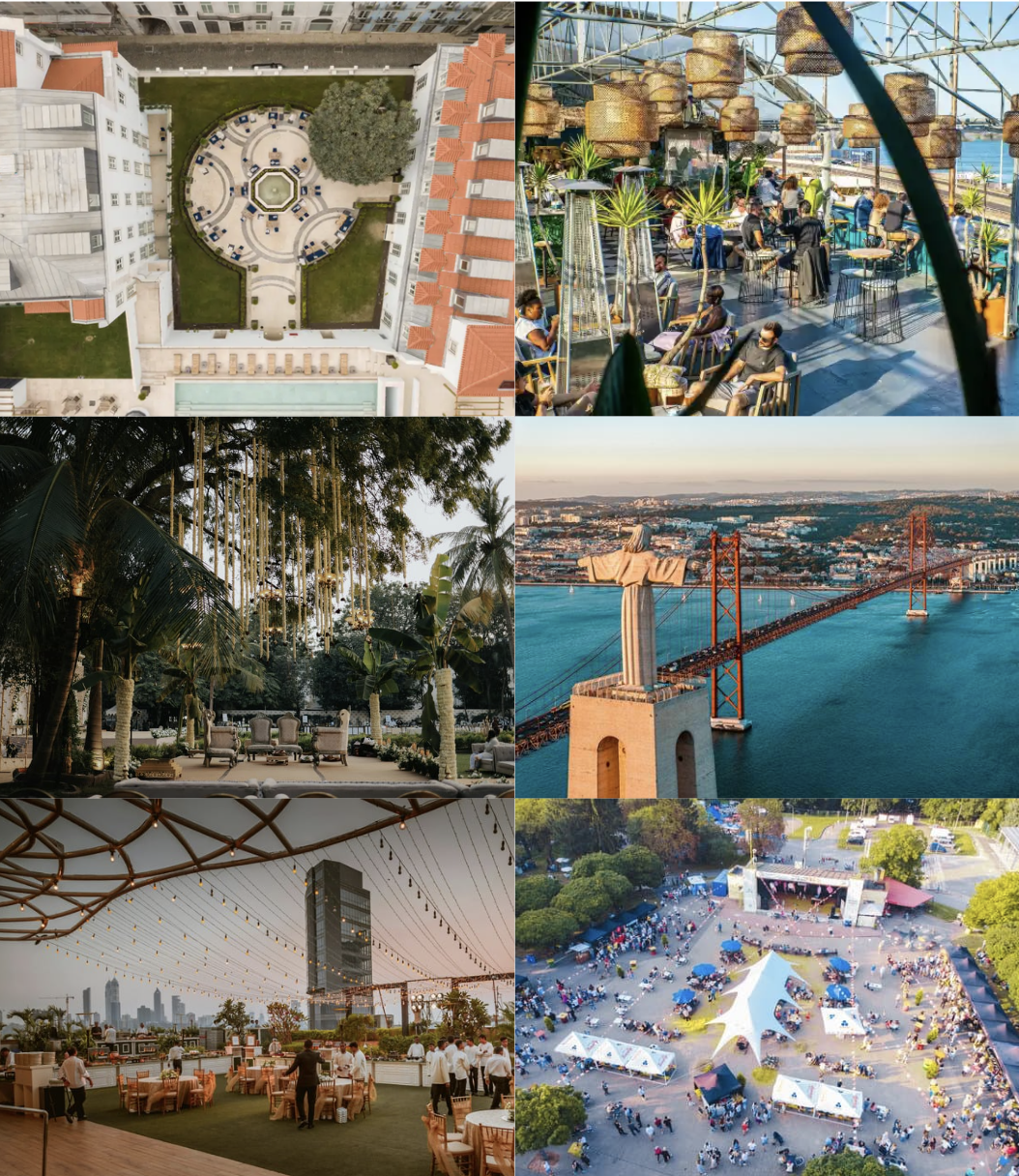 Colagem com vários venues e experiências de evento